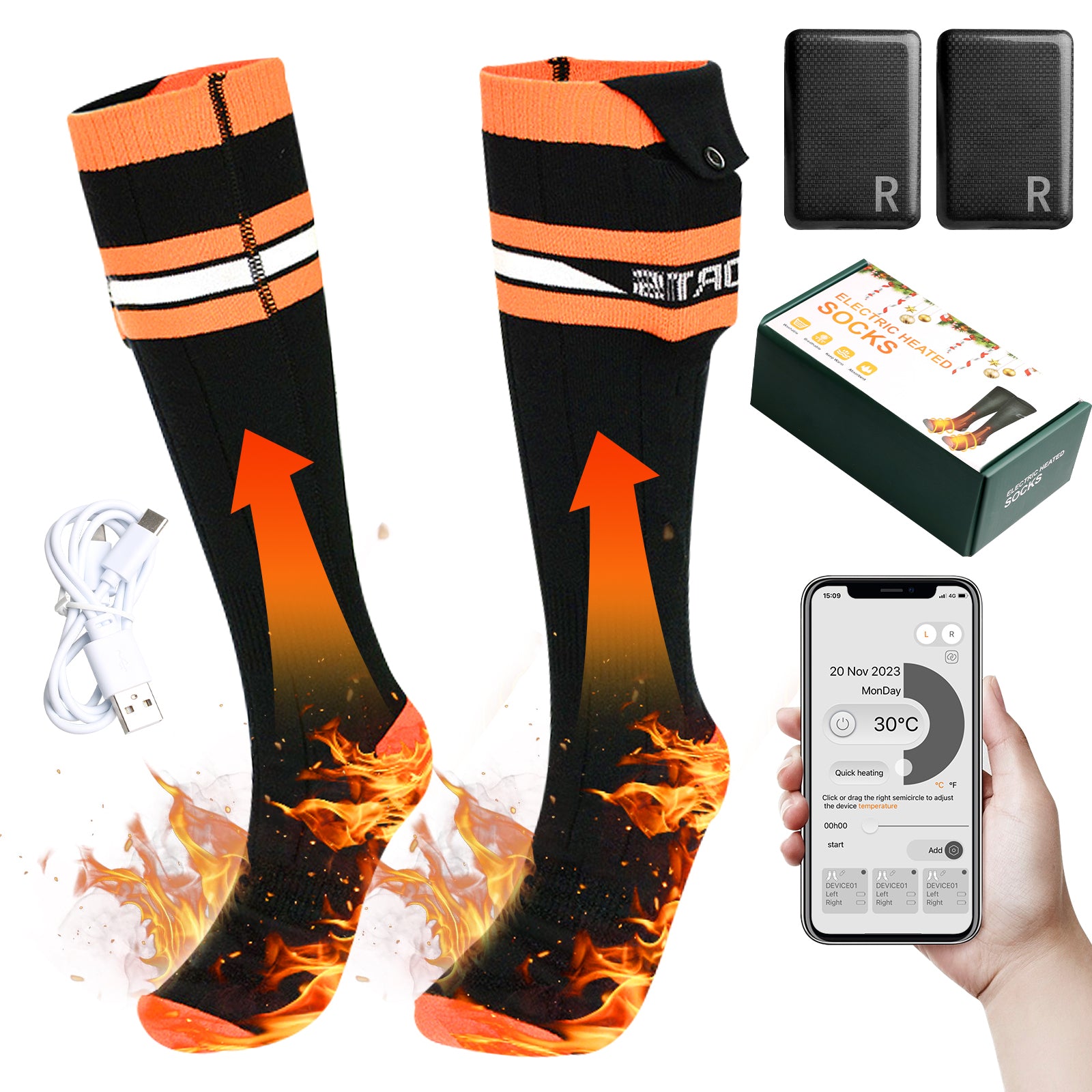 Electric Heated Socks with APP Control and 2Pcs Rechargeable 5000mAh B –  ABLINK