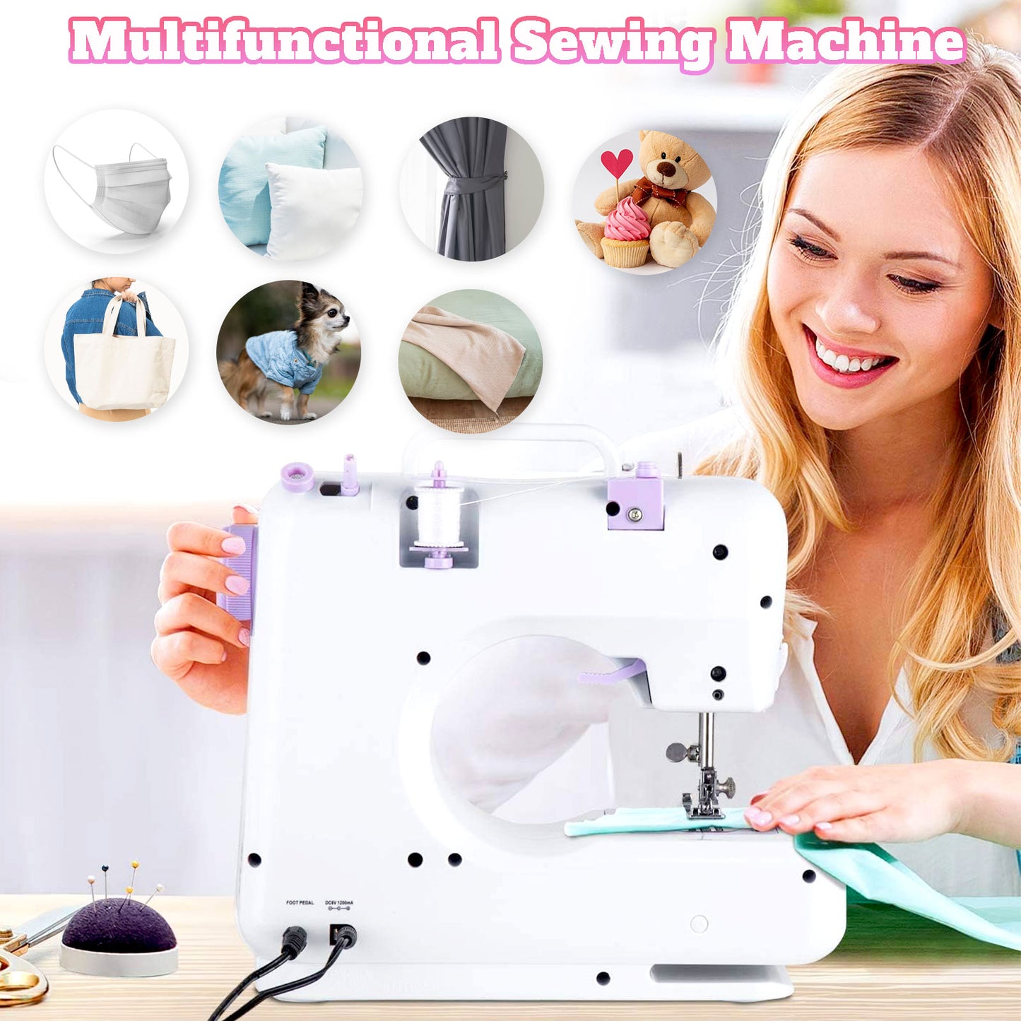 Sewing Machine for Beginners, Electric Mini Portable, 12 Built-in Stitches with Reverse Sewing