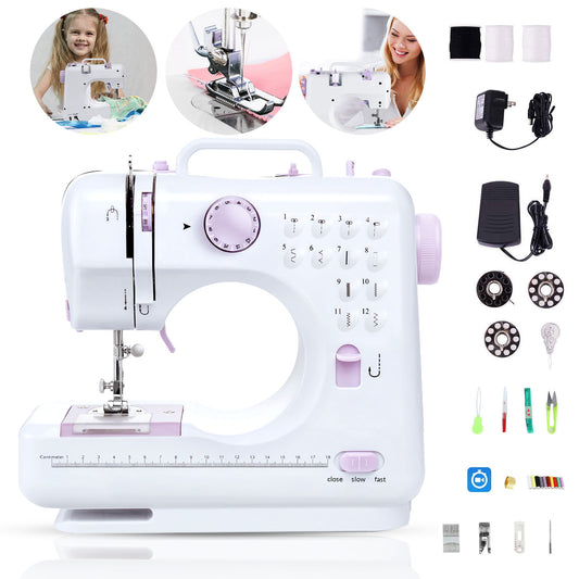 Sewing Machine for Beginners, Electric Mini Portable, 12 Built-in Stitches with Reverse Sewing