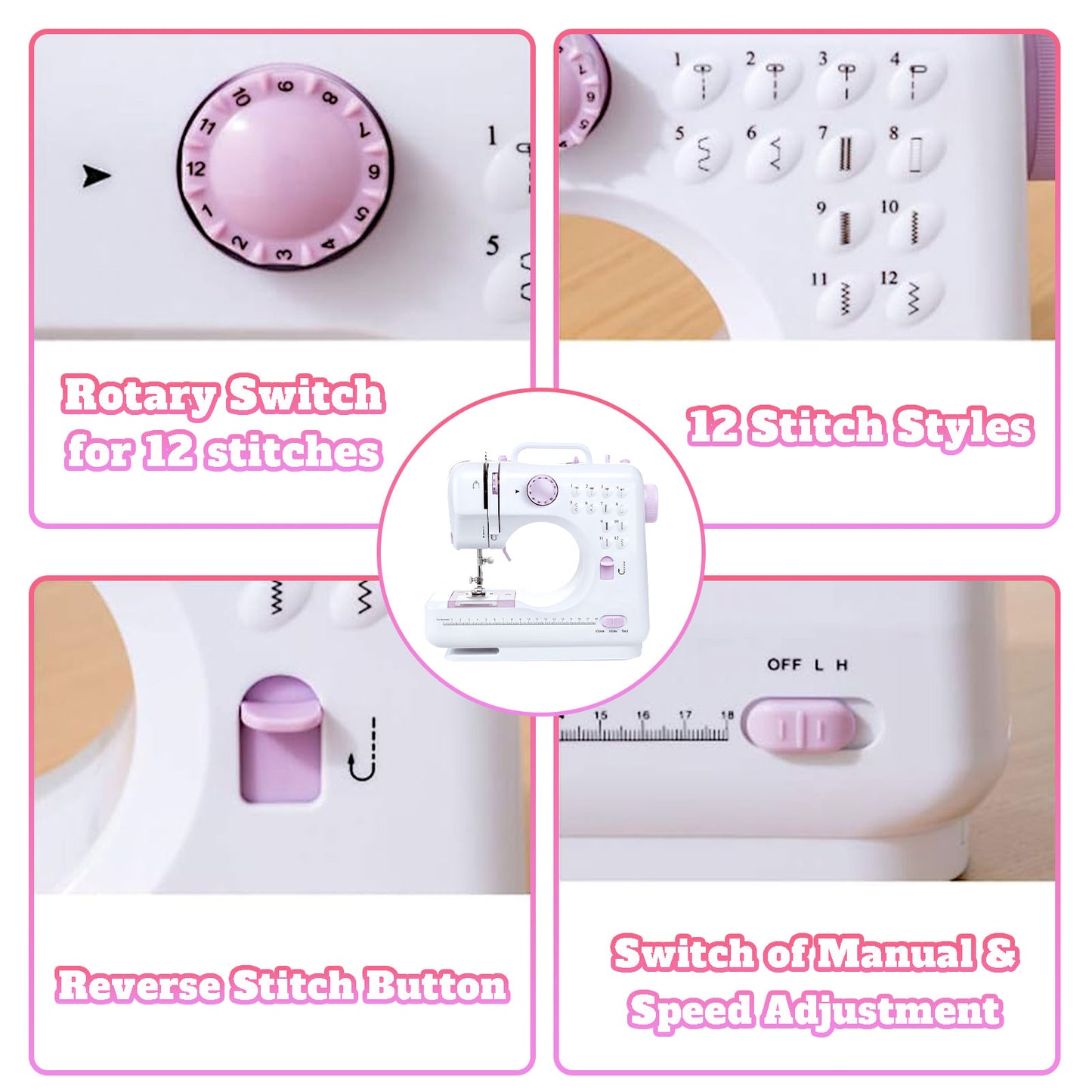 Sewing Machine for Beginners, Electric Mini Portable, 12 Built-in Stitches with Reverse Sewing