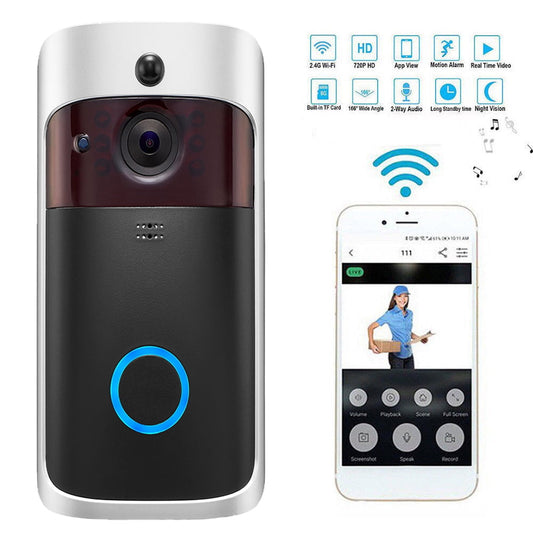 Anti-Theft Doorbell Camera, Wireless 720P Visual Ring Video Doorbell Portable Smart Phone Security Intercom Homekit Indoor Outdoor Use with Motion Detection, Wide Angle, Night Vision - Black