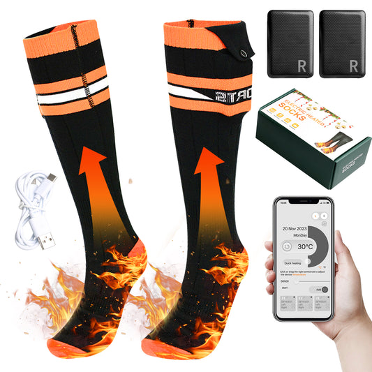 Electric Heated Socks with APP Control and 2Pcs Rechargeable 5000mAh Battery for Men Women, Washable Heating Socks Foot Warmer for Winter Hunting Fishing Winter Skiing Outdoors